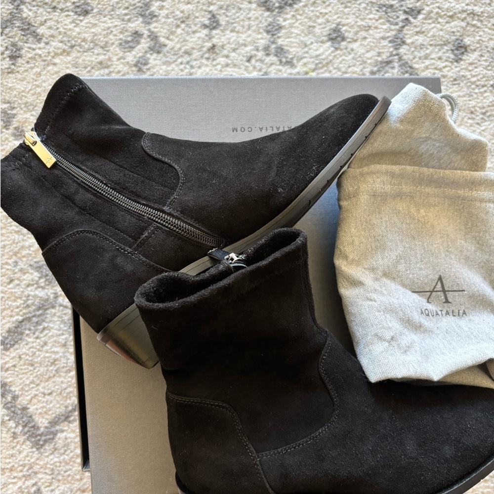 Aquatalia Black Suede Zipper Boots